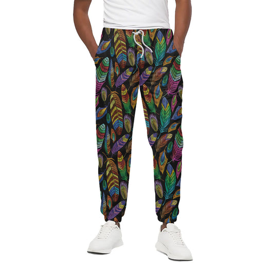 Bohemian Feather Pattern Print Cotton Pants