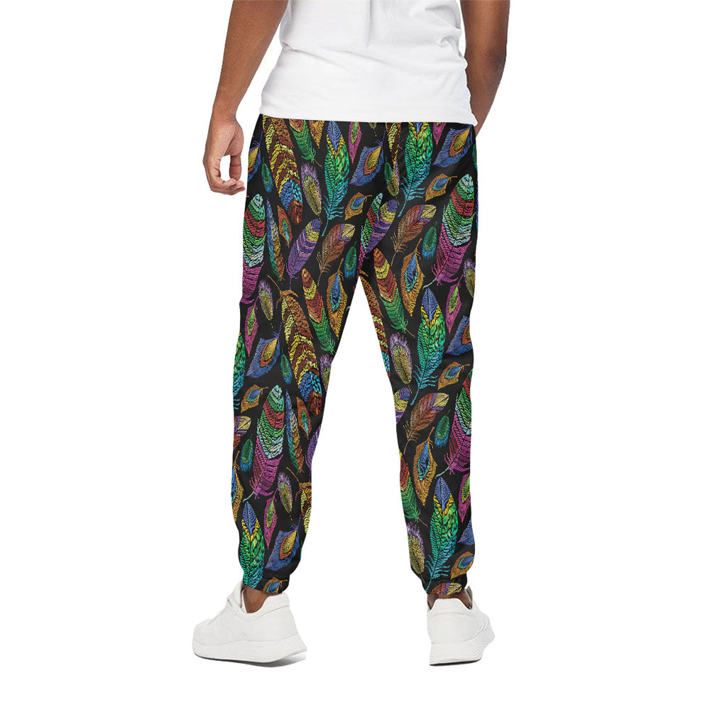 Bohemian Feather Pattern Print Cotton Pants