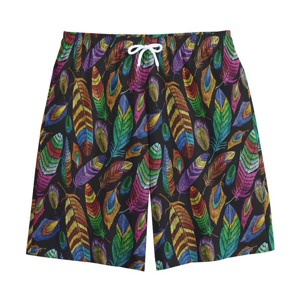 Bohemian Feather Pattern Print Cotton Shorts