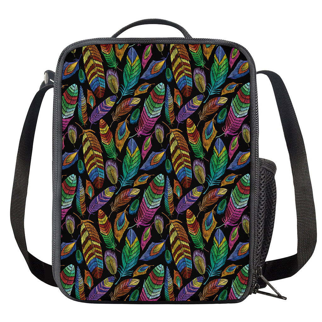 Bohemian Feather Pattern Print Crossbody Lunch Bag