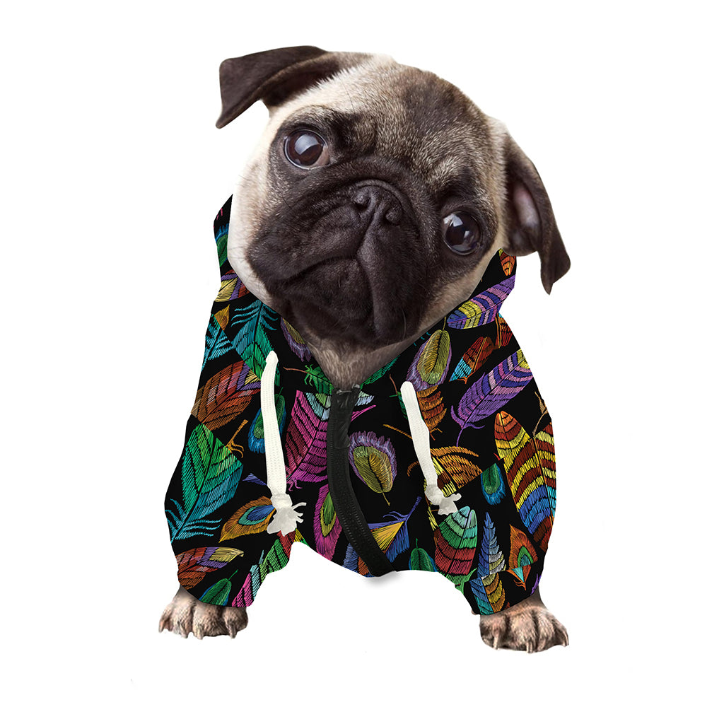 Bohemian Feather Pattern Print Dog Zip Up Hoodie