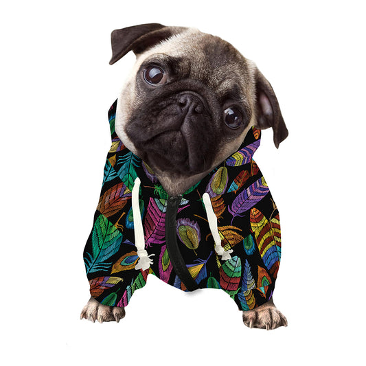Bohemian Feather Pattern Print Dog Zip Up Hoodie