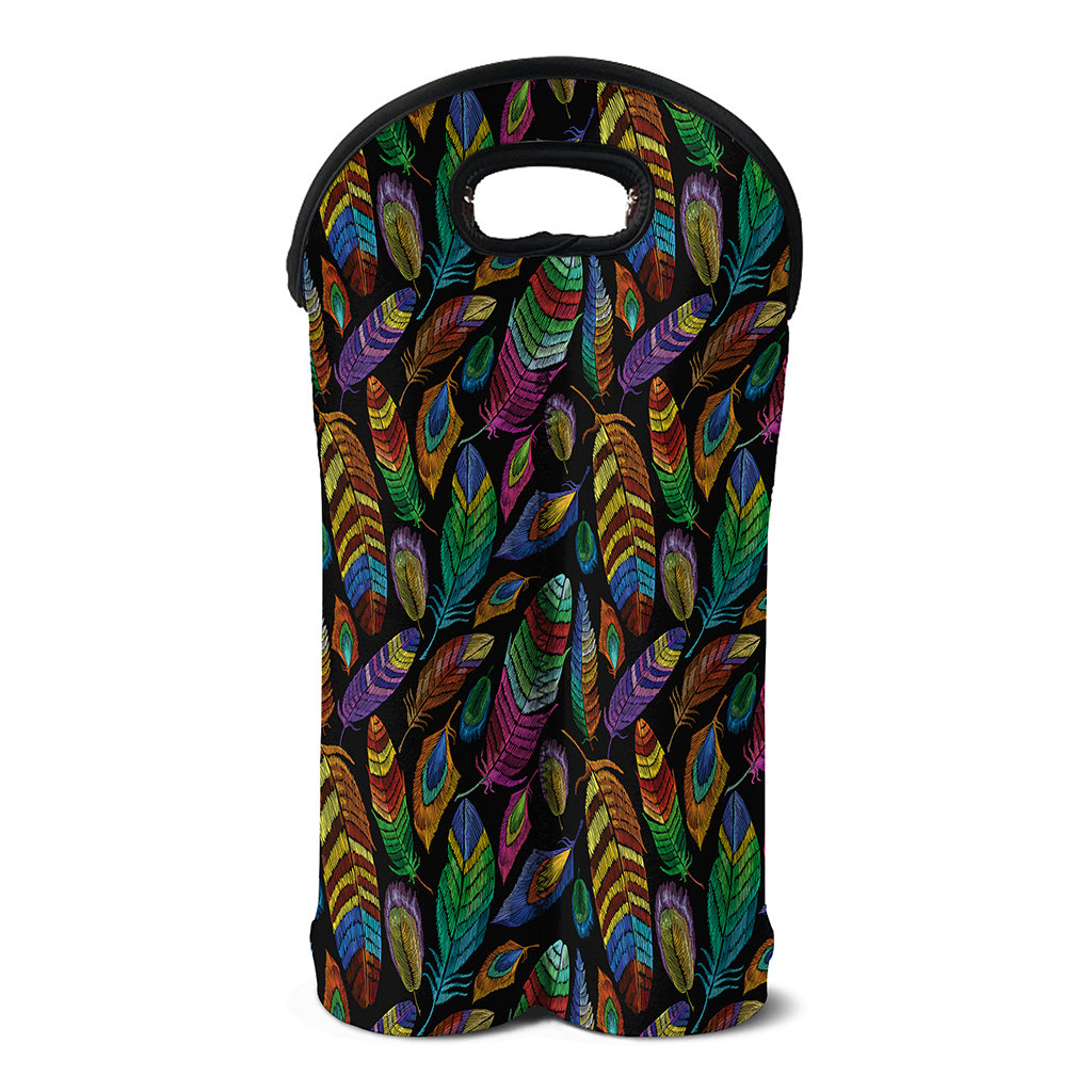 Bohemian Feather Pattern Print Double Neoprene Wine Tote