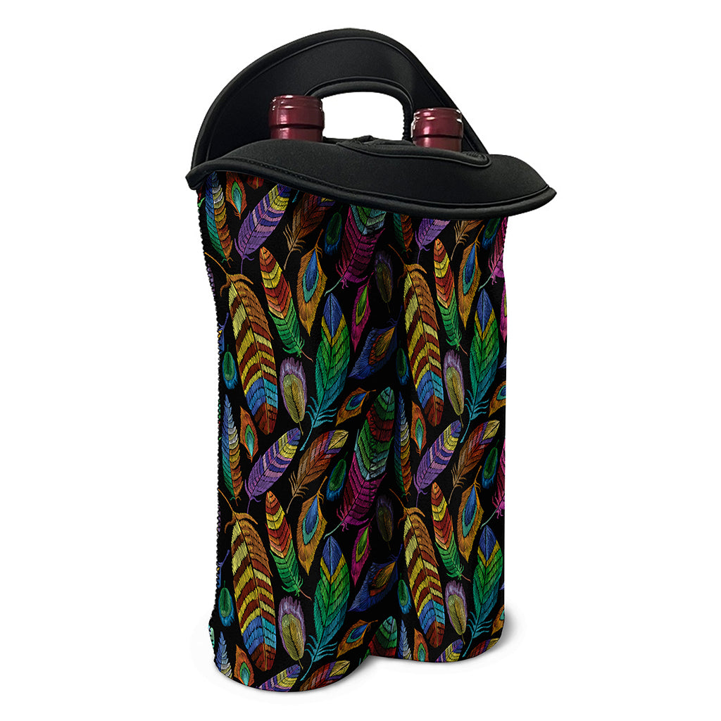Bohemian Feather Pattern Print Double Neoprene Wine Tote