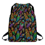 Bohemian Feather Pattern Print Drawstring Backpack