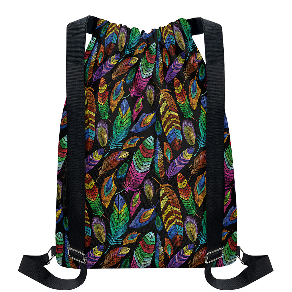 Bohemian Feather Pattern Print Drawstring Backpack