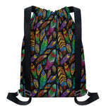 Bohemian Feather Pattern Print Drawstring Backpack