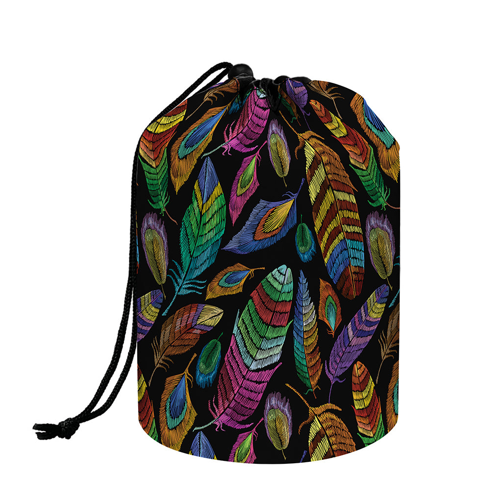 Bohemian Feather Pattern Print Drawstring Makeup Bag