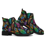 Bohemian Feather Pattern Print Flat Ankle Boots