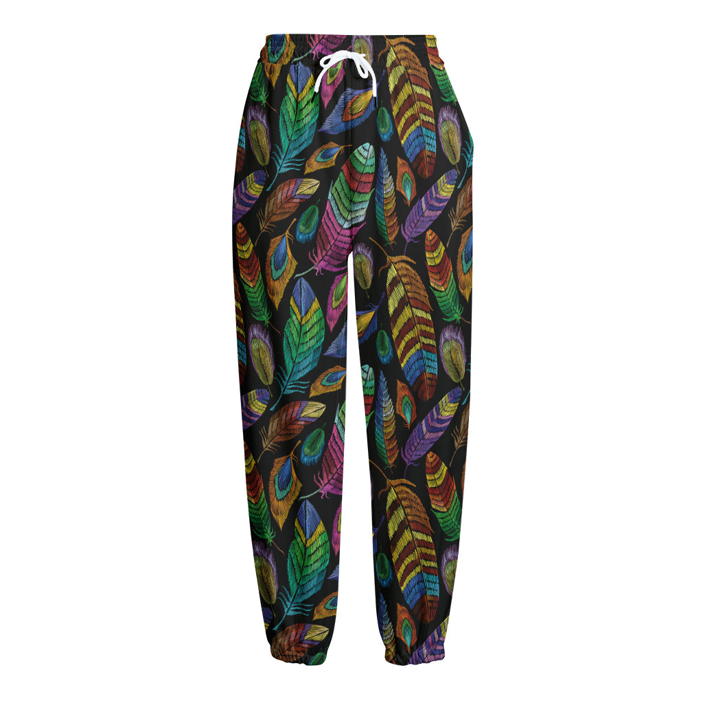 Bohemian Feather Pattern Print Fleece Lined Knit Pants