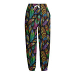 Bohemian Feather Pattern Print Fleece Lined Knit Pants