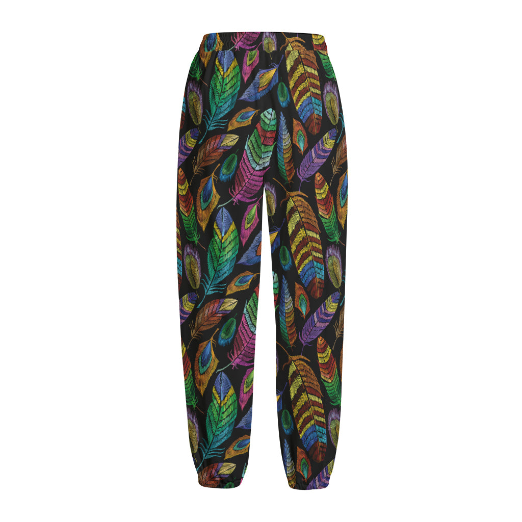 Bohemian Feather Pattern Print Fleece Lined Knit Pants