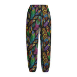 Bohemian Feather Pattern Print Fleece Lined Knit Pants