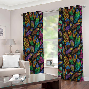 Bohemian Feather Pattern Print Grommet Curtains