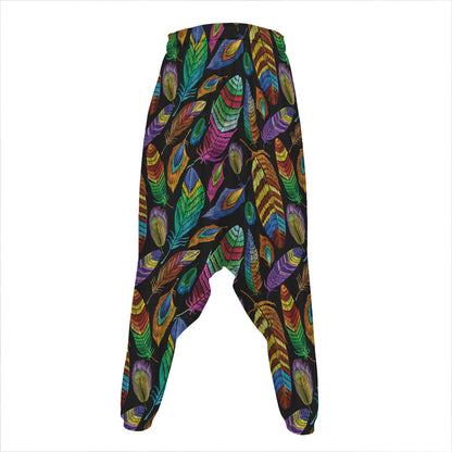 Bohemian Feather Pattern Print Hammer Pants