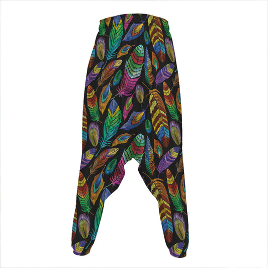 Bohemian Feather Pattern Print Hammer Pants