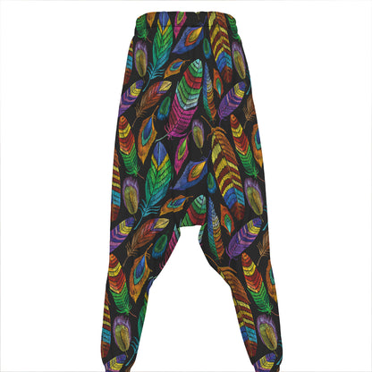 Bohemian Feather Pattern Print Hammer Pants