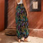 Bohemian Feather Pattern Print Harem Pants