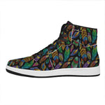 Bohemian Feather Pattern Print High Top Leather Sneakers