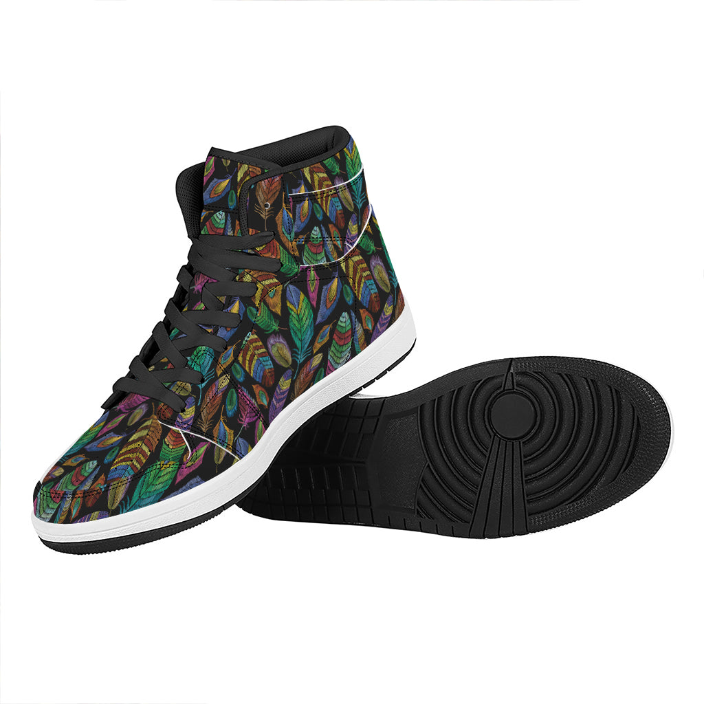 Bohemian Feather Pattern Print High Top Leather Sneakers