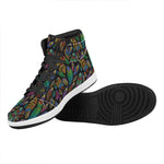 Bohemian Feather Pattern Print High Top Leather Sneakers