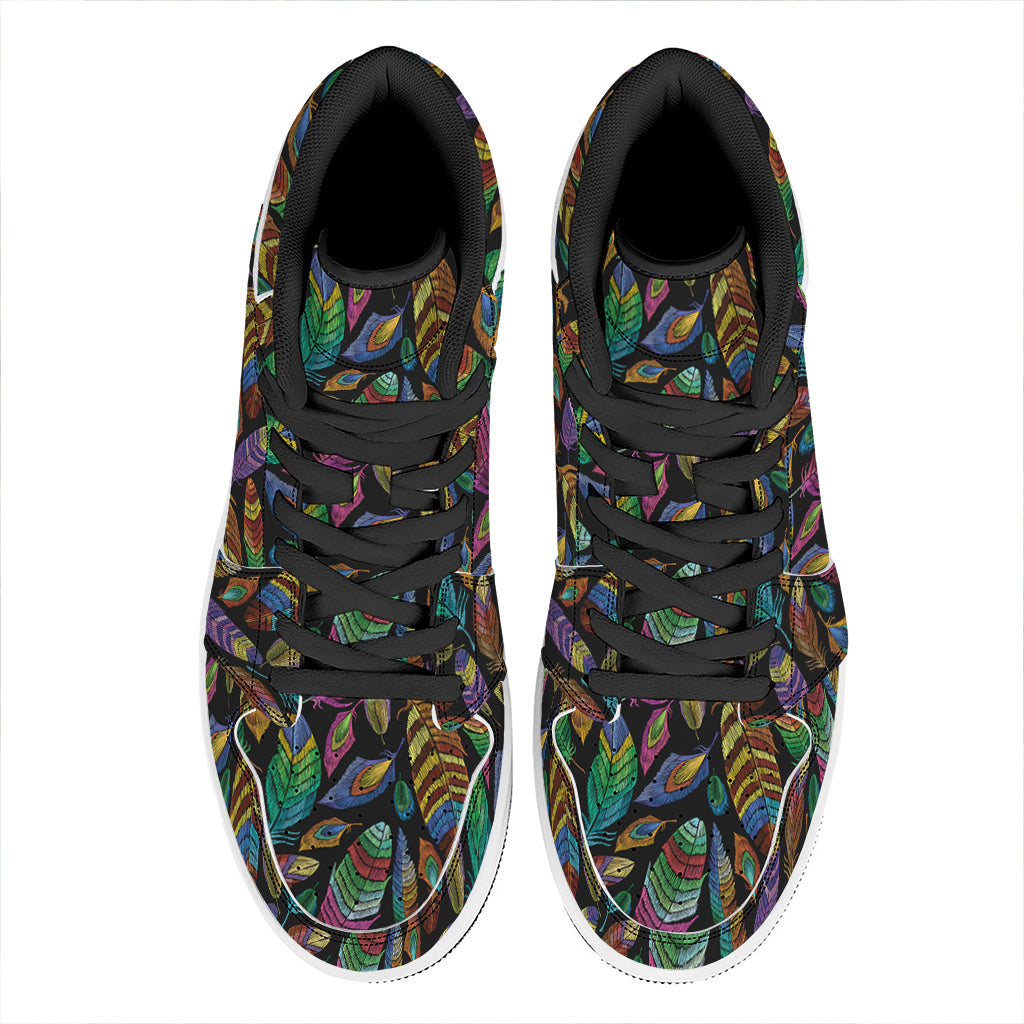 Bohemian Feather Pattern Print High Top Leather Sneakers