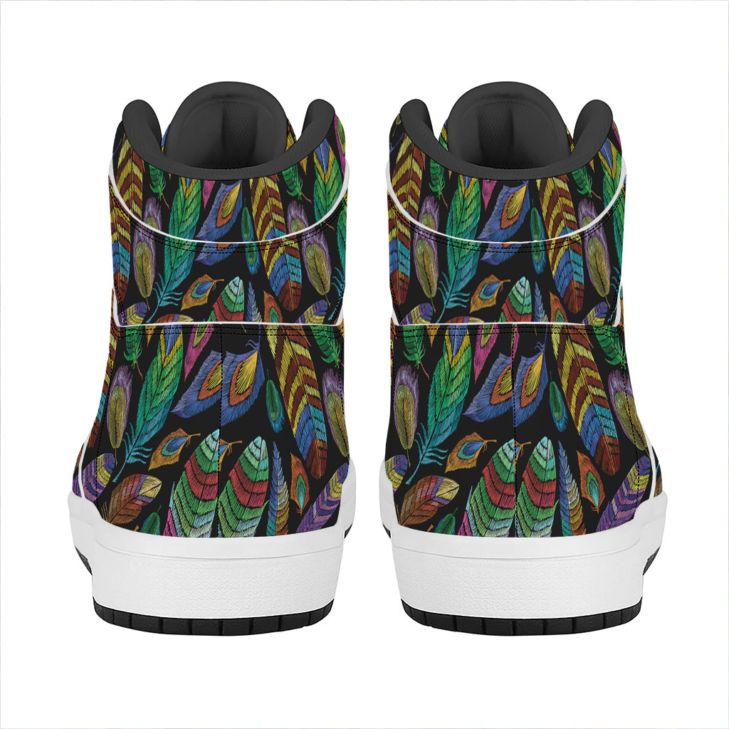 Bohemian Feather Pattern Print High Top Leather Sneakers