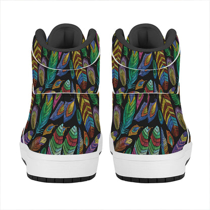 Bohemian Feather Pattern Print High Top Leather Sneakers