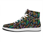 Bohemian Feather Pattern Print High Top Leather Sneakers