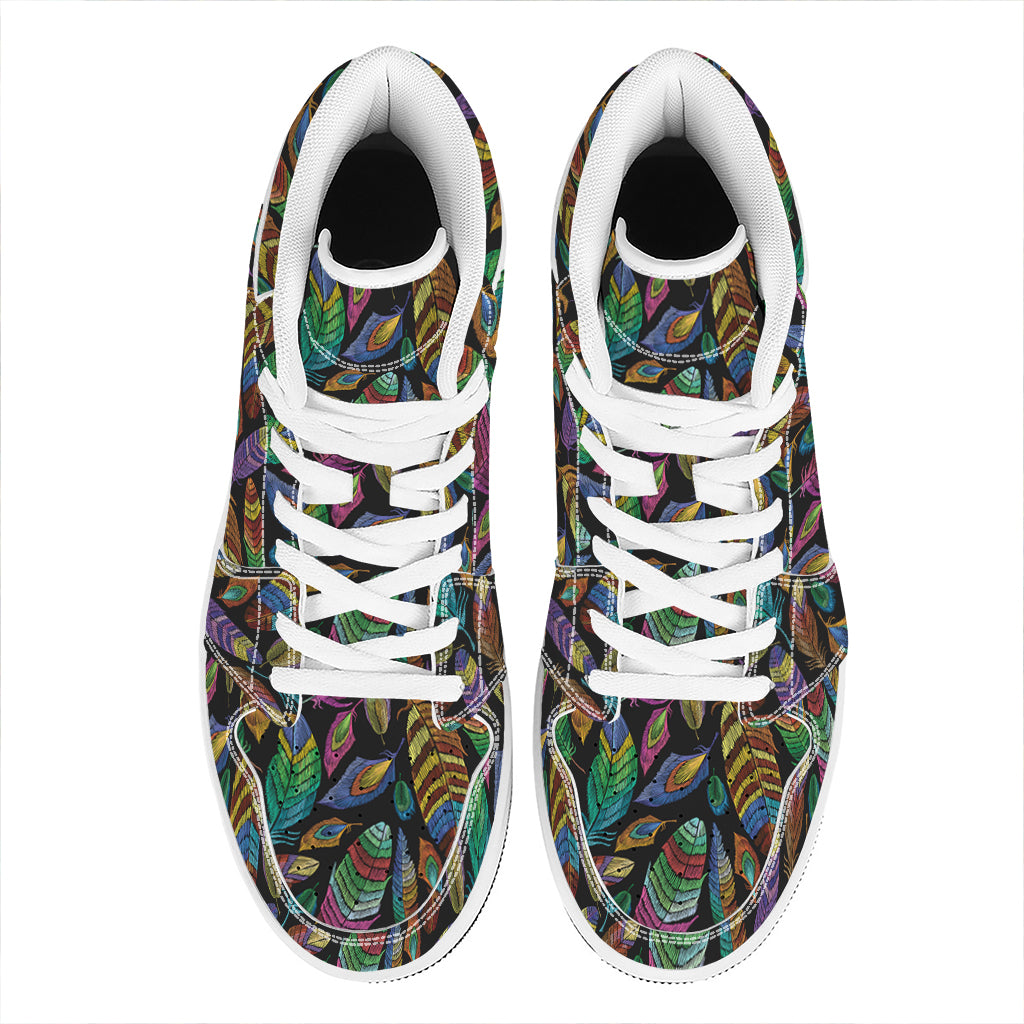 Bohemian Feather Pattern Print High Top Leather Sneakers