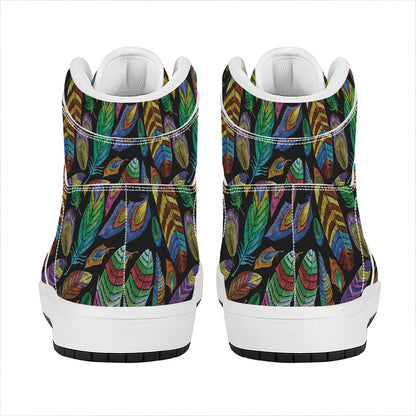 Bohemian Feather Pattern Print High Top Leather Sneakers