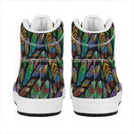Bohemian Feather Pattern Print High Top Leather Sneakers