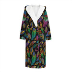 Bohemian Feather Pattern Print Hooded Bathrobe