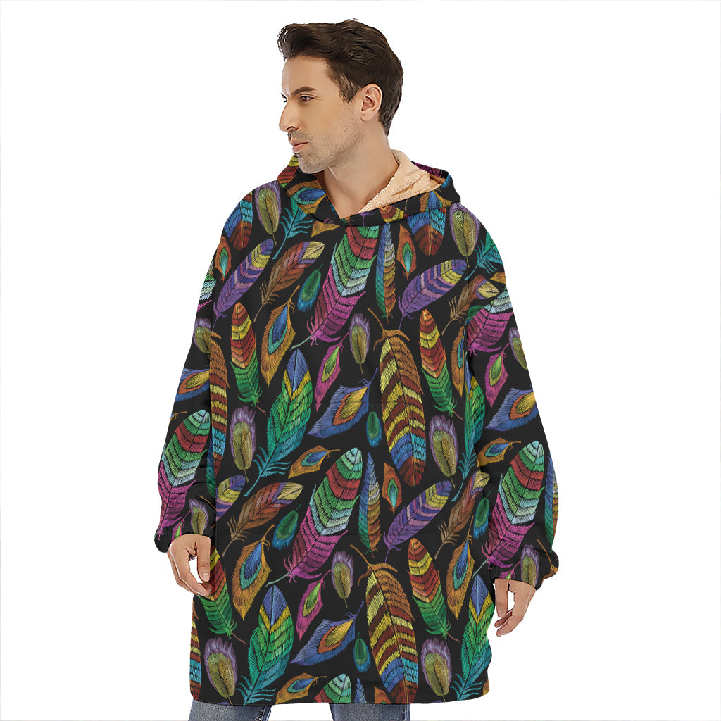 Bohemian Feather Pattern Print Hoodie Blanket