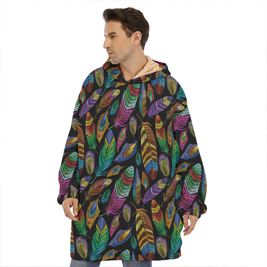 Bohemian Feather Pattern Print Hoodie Blanket
