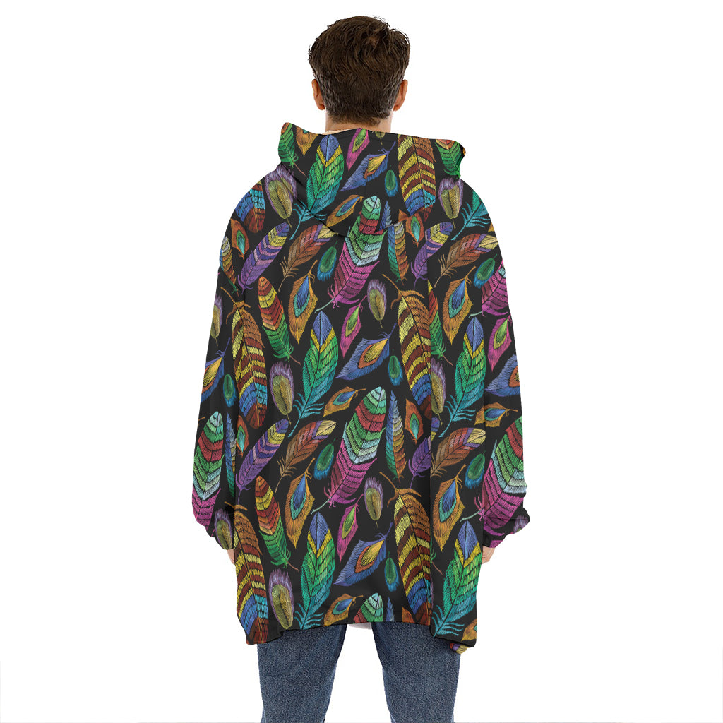 Bohemian Feather Pattern Print Hoodie Blanket