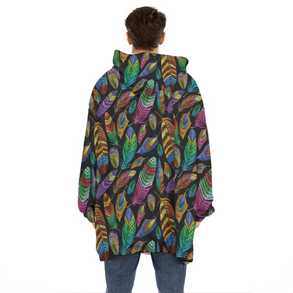 Bohemian Feather Pattern Print Hoodie Blanket
