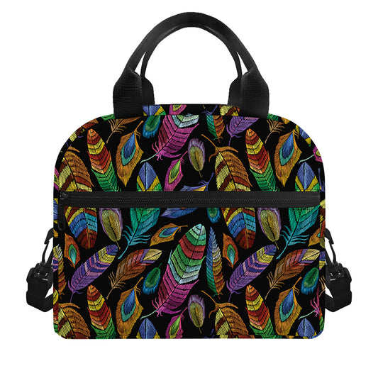 Bohemian Feather Pattern Print Insulated Lunch Bag