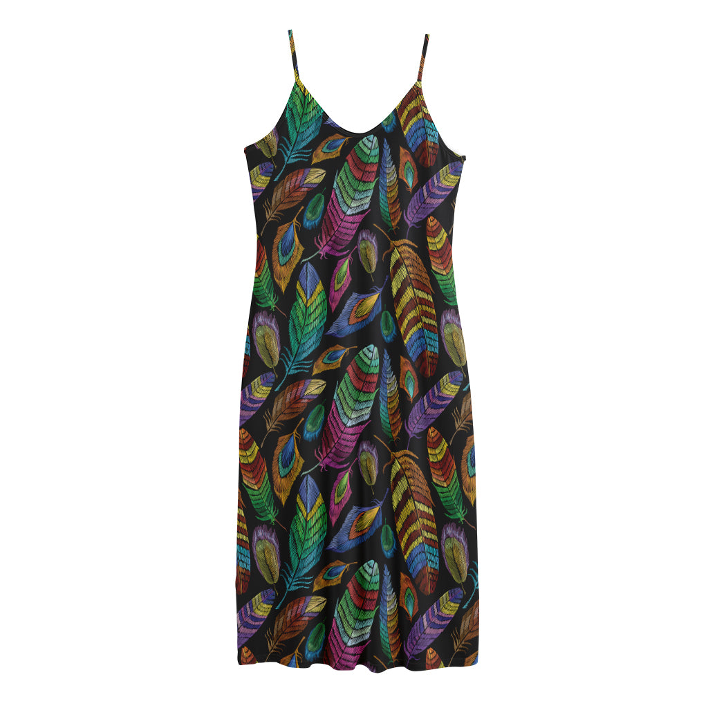 Bohemian Feather Pattern Print Jersey Midi Cami Dress