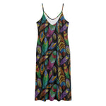 Bohemian Feather Pattern Print Jersey Midi Cami Dress