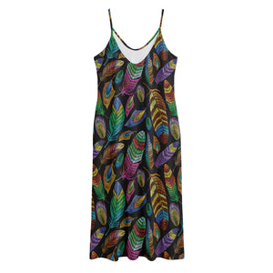 Bohemian Feather Pattern Print Jersey Midi Cami Dress