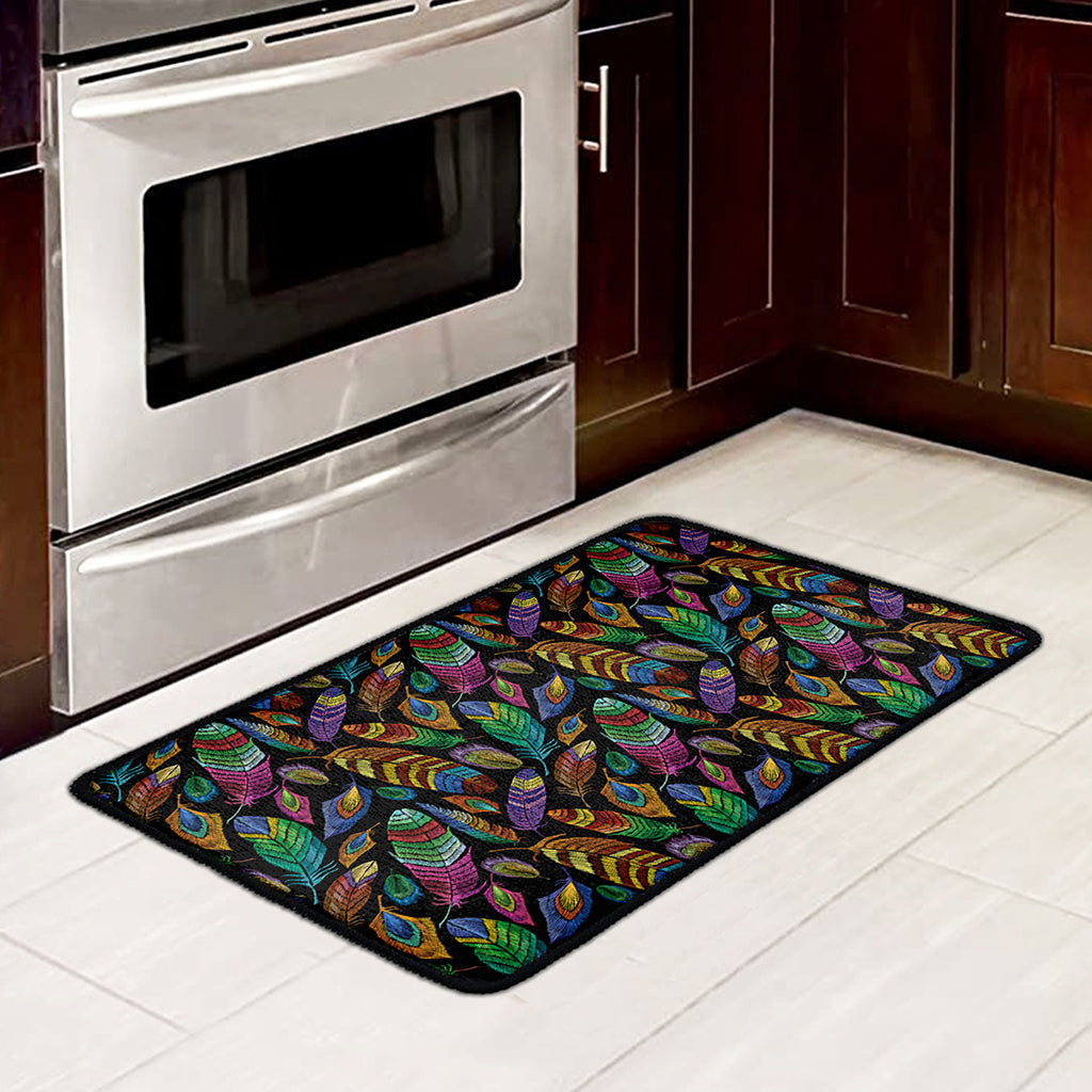 Bohemian Feather Pattern Print Kitchen Mat