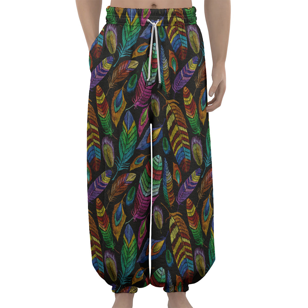 Bohemian Feather Pattern Print Lantern Pants