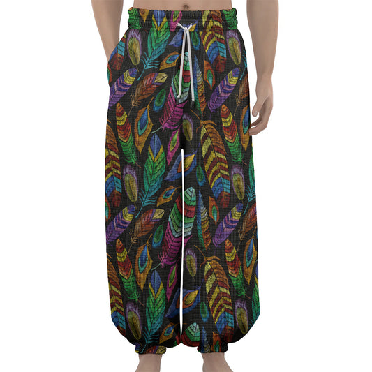 Bohemian Feather Pattern Print Lantern Pants