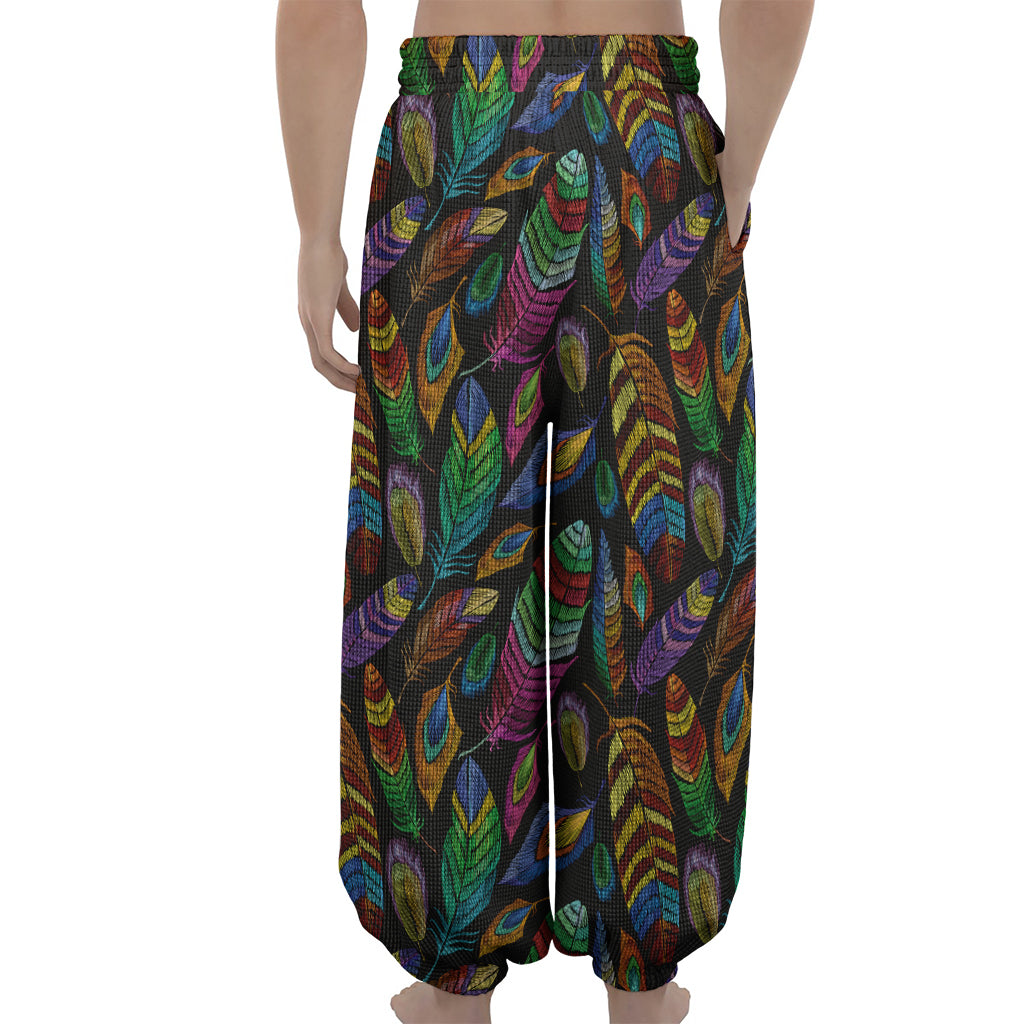 Bohemian Feather Pattern Print Lantern Pants