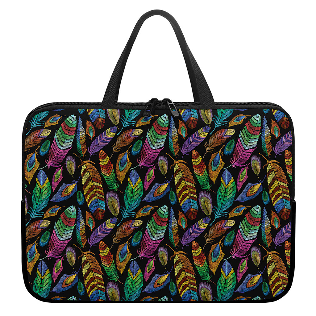 Bohemian Feather Pattern Print Laptop Sleeve With Handle