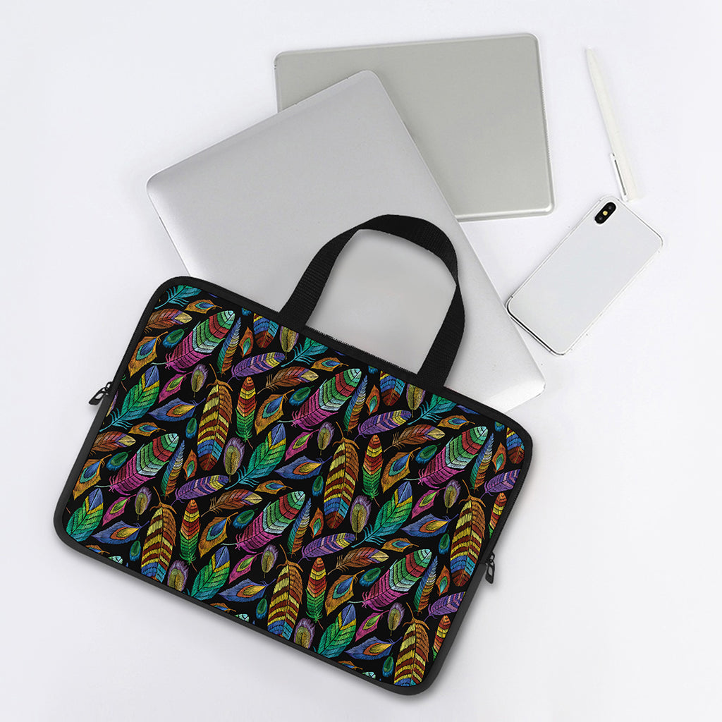 Bohemian Feather Pattern Print Laptop Sleeve With Handle