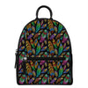 Bohemian Feather Pattern Print Leather Backpack