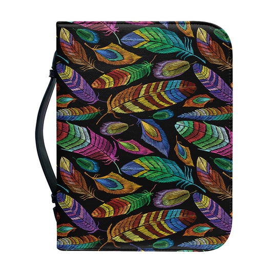 Bohemian Feather Pattern Print Leather Bible Cover