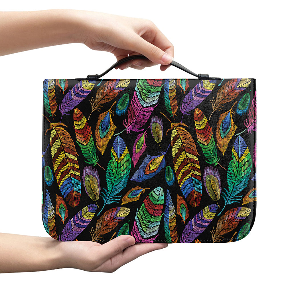 Bohemian Feather Pattern Print Leather Bible Cover